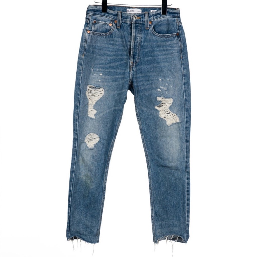 Re/Done Distressed High Rise Skinny Leg Denim Jeans